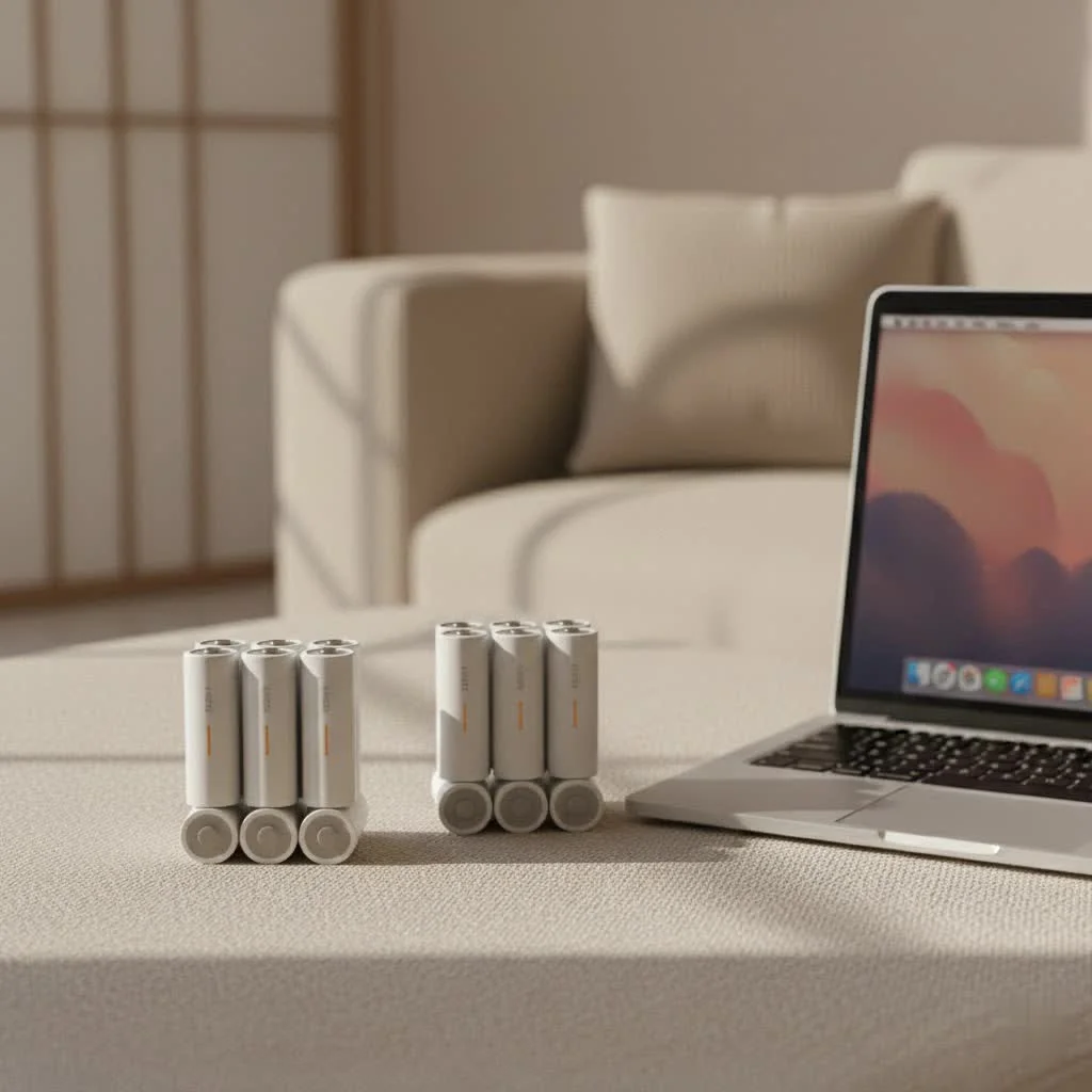 Rechargeable AAA batteries powering various electronic devices