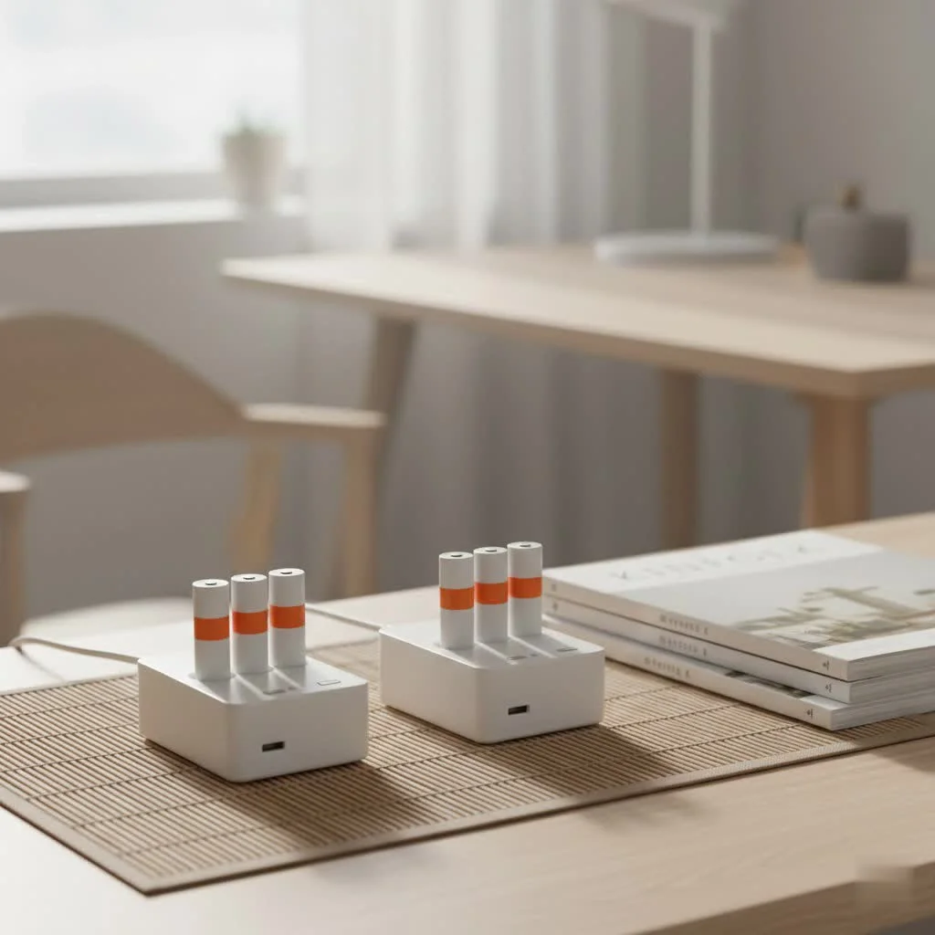Eneloop AA rechargeable batteries in a charger