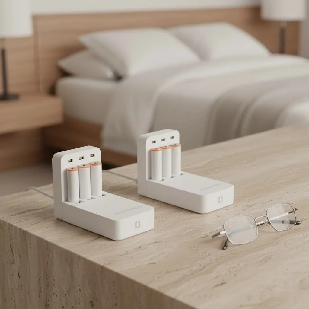 Stack of rechargeable D batteries with a charger