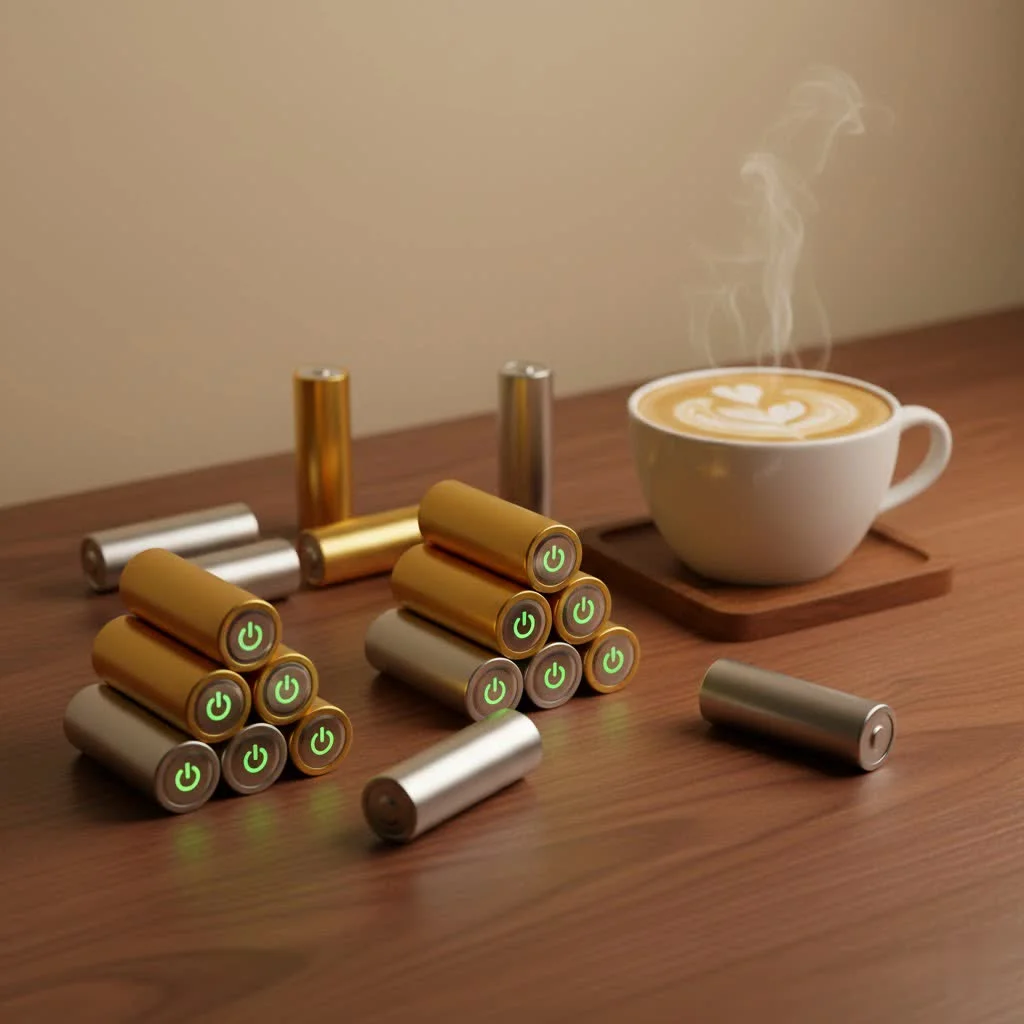 Close-up of several double AA rechargeable batteries